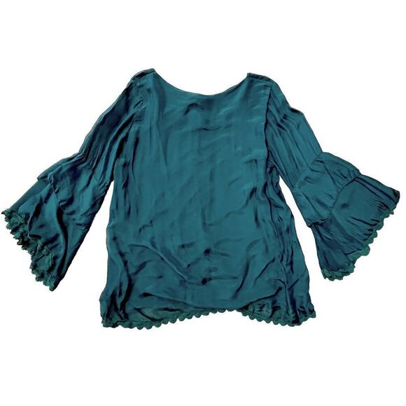 M Made in Italy Scoop Neck Tiered Sleeve Top Deep Green Women's Size Medium NWT - Picture 2 of 11